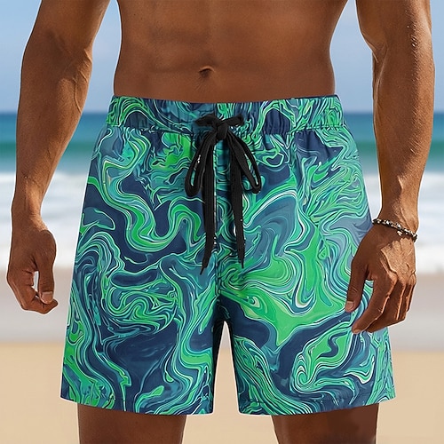 Herren Geometrisch Marmor Abstrakte flüssige Kunst Badehosen Badeshorts Boardshorts Mittlere Taille Modisch lässig Strandurlaub Seitentaschen Netzfutter Elastischer Kordelzug in der Taille Designer Image