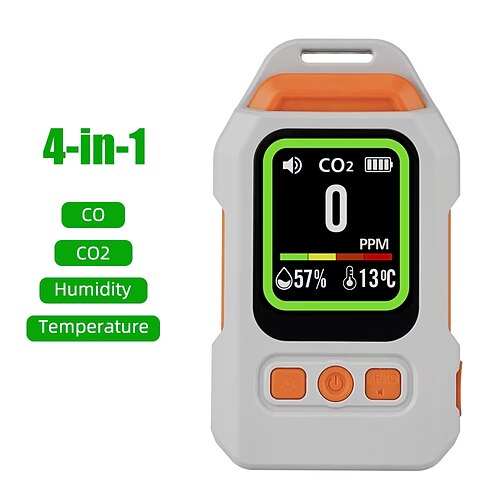 Vier-in-Eins-Gaswarngerät, Alarm für Sauerstoff- und Kohlendioxidkonzentration in der Außenluft, Temperatur- und Feuchtigkeitsmessgerät mit extrem langer Standby-Zeit Image