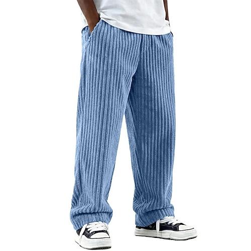 Herren Hose Cordhose Winterhose Freizeithose Baggy-Hosen Kordelzug Gerader Schnitt Einfarbig Komfort Volle Länge Lässig Täglich Outdoor Mode Klassicher Stil Blau Schwarz Mikroelastisch Image