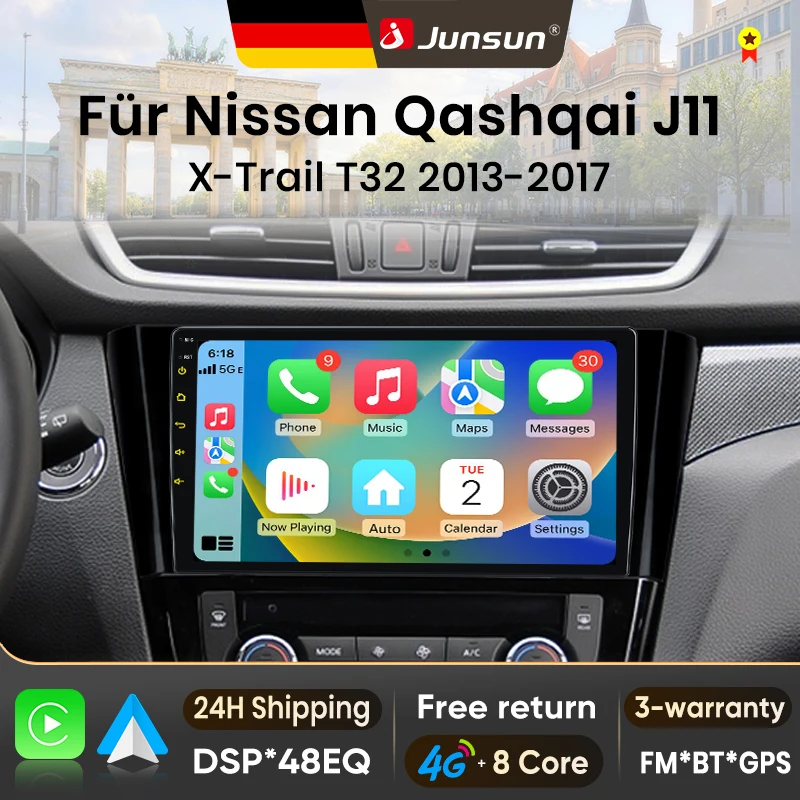 Autoradio Android 15 da 10 pollici Junsun per Nissan Qashqai J11 X-Trail 3 T32 2013-2017, Wireless per Apple CarPlay, Schermo IPS, Stereo Multimediale, Lettore Video, Sistemi Intelligenti per Auto,