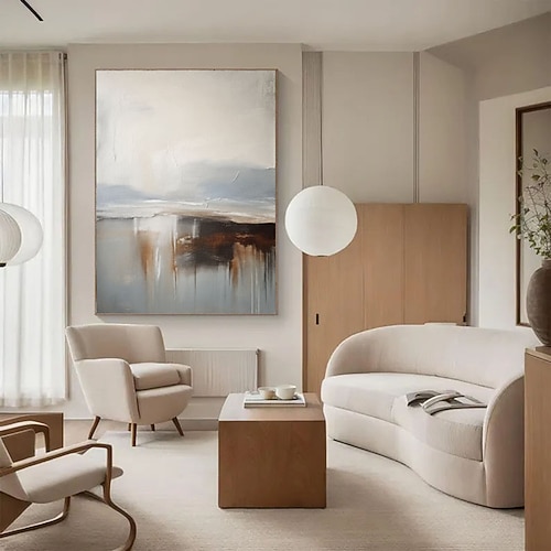 Handgemaltes Ölgemälde, beige abstrakte Wandkunst, beige-weiß abstraktes Gemälde, großes beiges minimalistisches Wandkunst-Wabi-Sabi-Leinwandgemälde, modernes strukturiertes Ölgemälde Image