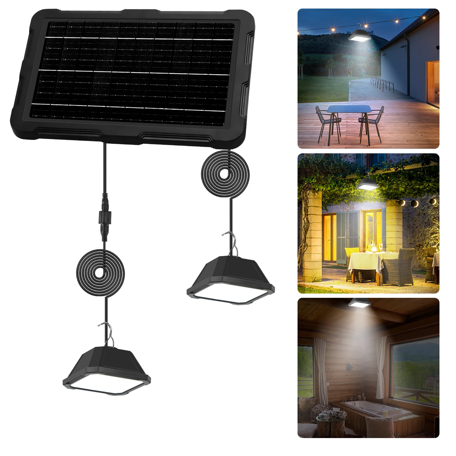 2-Flammen-Solarlampe für den Innenbereich, tragbar, 6000 mAh, Solar-Pendelleuchte mit USB-Ladefunktion für Garten, Terrasse, Notbeleuchtung Image