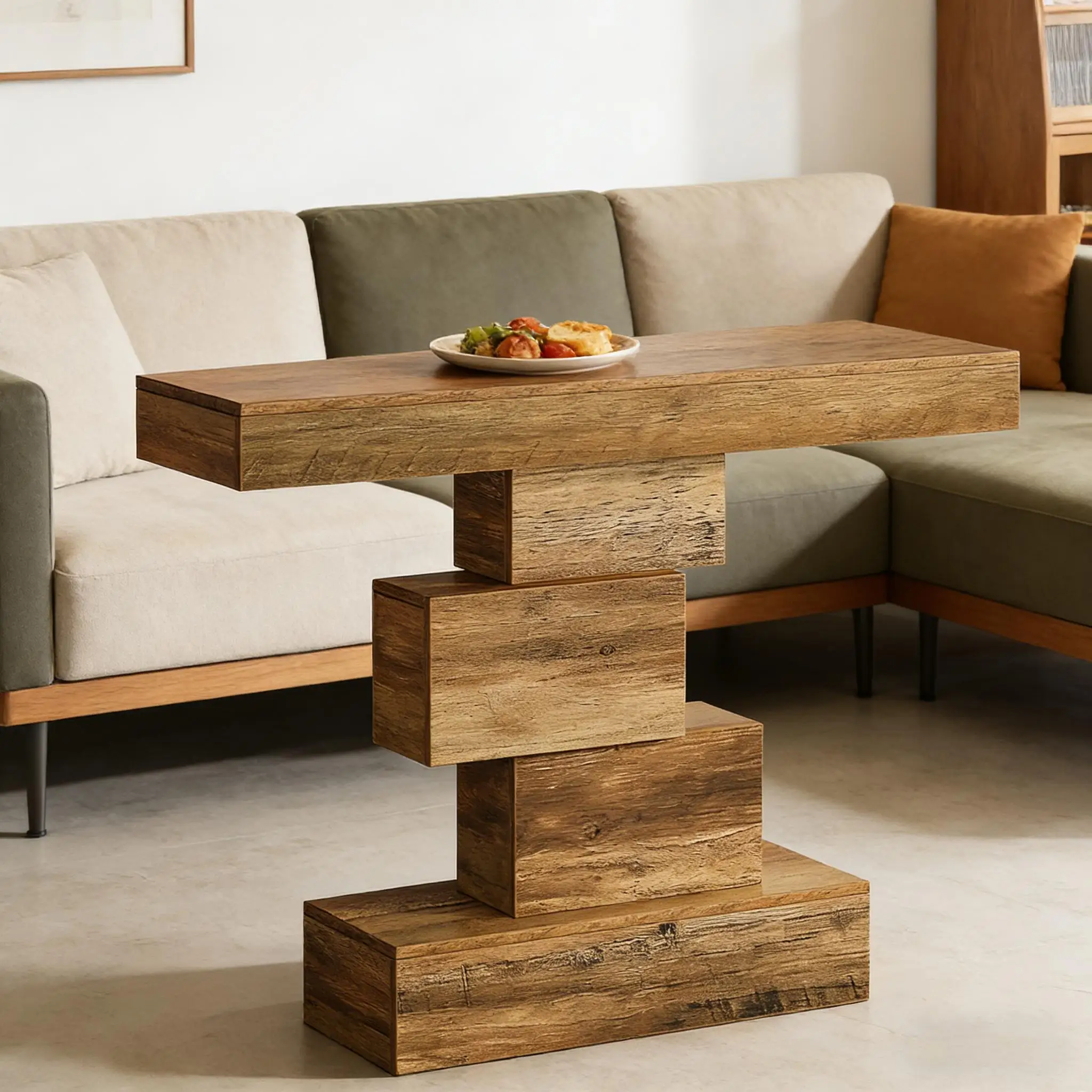 Beistelltisch mit geometrischer Basis, Tisch im modernen Stil, Beistelltisch, Eingangstisch, Schlafsofa, Konsolentisch Image