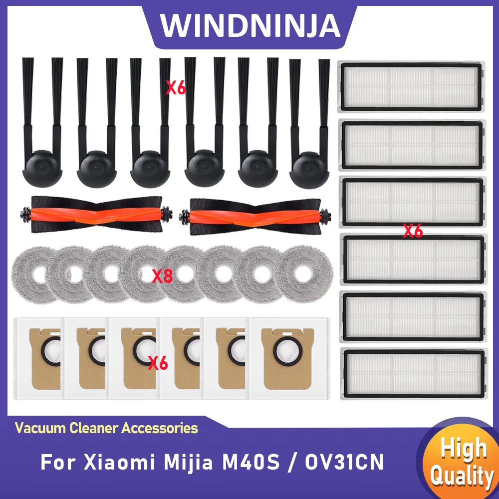 Für Xiaomi Mijia M40S/OV31CN Zubehör Wischtücher Staubbeutel Hepa-Filter Hauptrollenbürste Seitenbürste Roboter-Staubsauger Ersatzteile Image