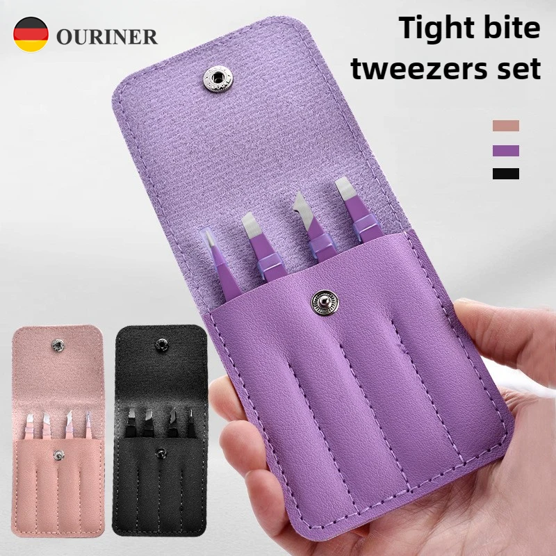 Edelstahl-Augenbrauenpinzette 4-teilig Bunte Haarentferner für Feine Haare Schräge Augenbrauenklammern Make-up-Entfernungswerkzeuge Image