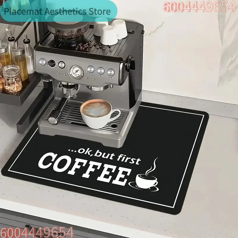 Ok But First Coffee Print, saugfähige Matte für die Küche, rutschfeste Abtropfmatte für Badezimmer, Geschirrmatten, Dekoration Image