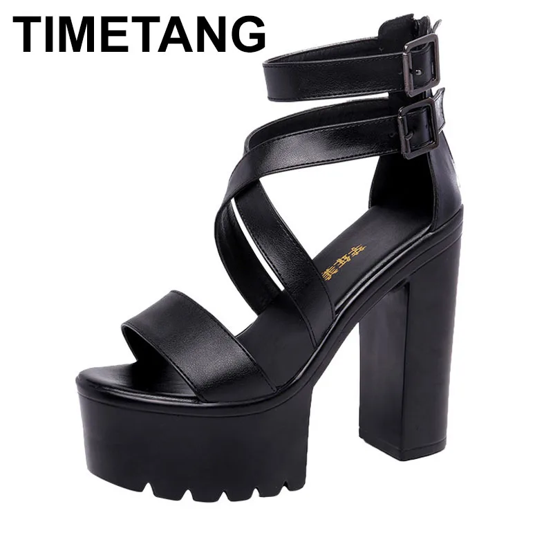 2025 Smal 15 cm Kleine Größe 32-43 Bandage Dicker Boden Plateausandalen Sommer Damen Schwarz Block High Heels Gladiator Schuhe Modell