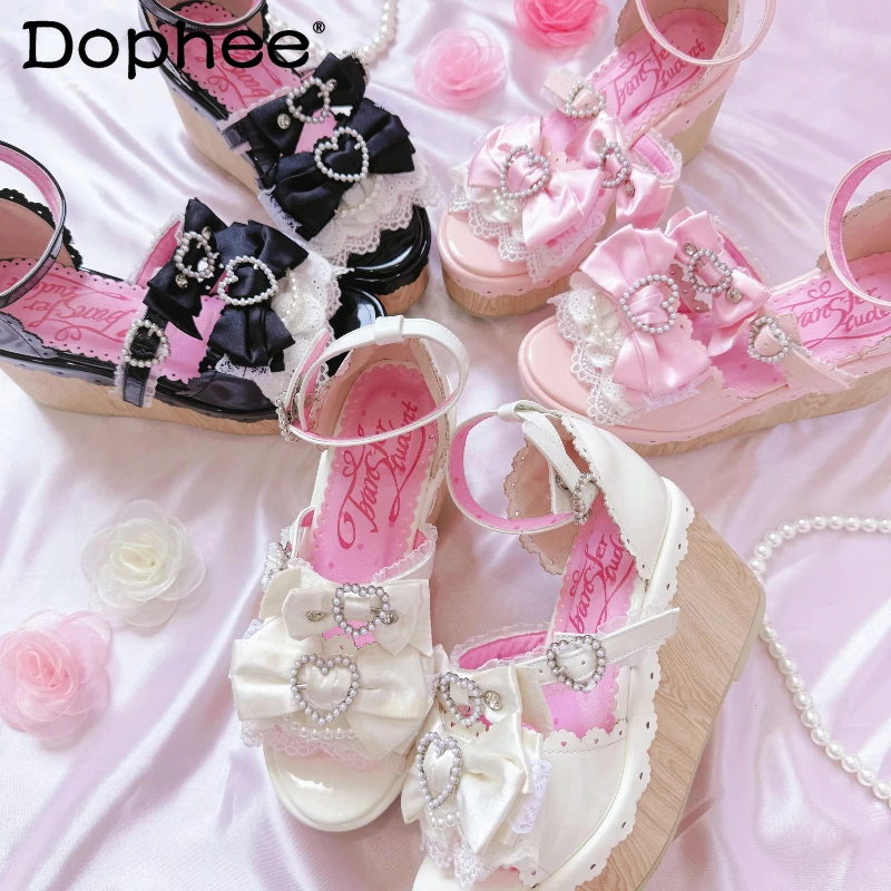 Original Süße Lolita Fisch Mund Sandalen Sommer Neue Japanische Mädchen frauen Nette Schleife Elegante Plattform Sandalen Hochzeit Schuhe