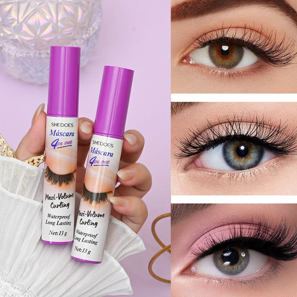4D Mascara Schwarz Wasserfest Extra Langanhaltend Volumen-Gebend Verwischungsresistent Natürlich Lockende Wimperntusche für Anfänger Schnellstart Große-Augen-Make-up Image