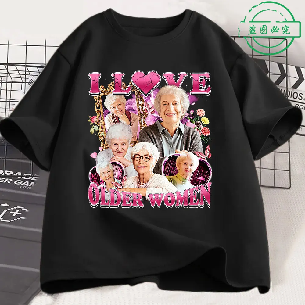 Ich liebe ältere Frauen, lustiges Meme, Herren-T-Shirt aus 100 % Baumwolle, Y2k Harajuku, Grafik-T-Shirts, Unisex, kurzärmelig, Damen-Streetwear-T-Shirt