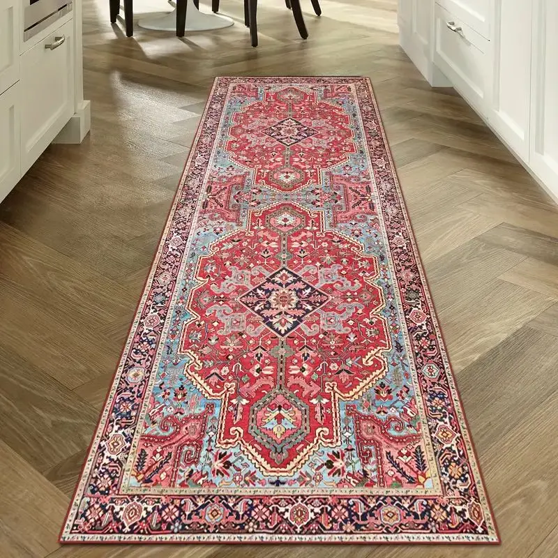 VIKAMA Böhmischer Korridor-Teppich, Kristall-Samt, geometrisches Muster, Bodenmatte, Eingang, Küche, Treppe, langer Teppich, Heimdekoration Image