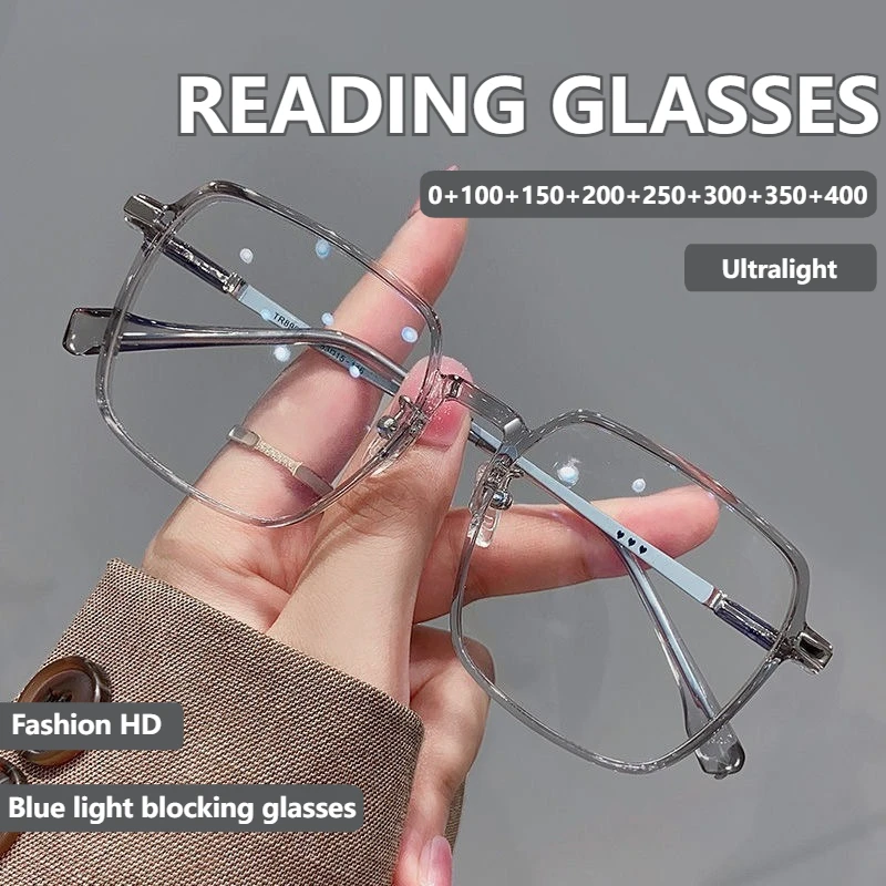 Modische, ultraleichte Lesebrille mit großem Rahmen für Damen, hochauflösende Anti-Blaulicht-Lesebrille, 0 bis + 400 Image