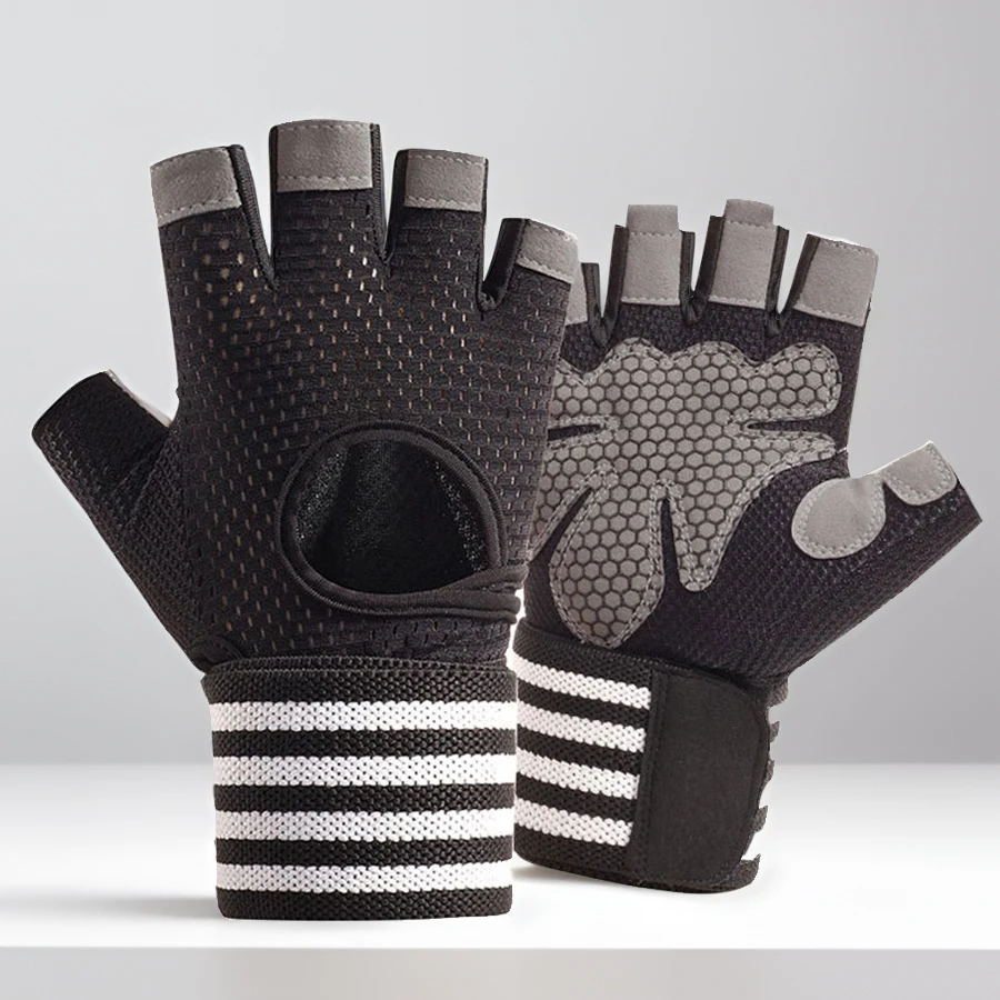 Gewichtheber-Handschuhe mit Handgelenkstütze, Rutschfest, Atmungsaktiv, Fitness-Handschuhe, Handgelenk- und Handflächenschutz für Workout, Fitness, Training und Gewichtheben