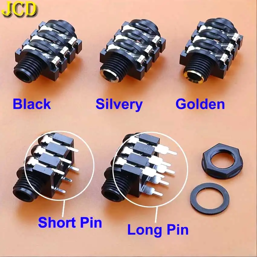 JCD 1/2/5/10 Stück 1/4 Zoll 6-Pin 6,35mm Stereo-Buchse für Kopfhörer Audio-Stecker Mikrofonanschluss Gewinde PCB-Panelmontage-Verbinder Image