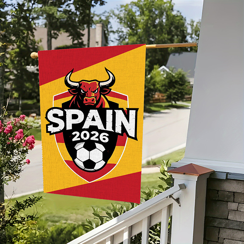 Spain 2026 Soccer Enthusiast Garden Flag, Showcasing a Bull Emblem and Soccer Ball with SPAIN 2026, Striking Garden Decoration for Sports Fans