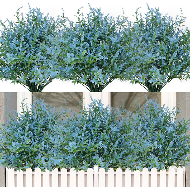 24 Bundles Outdoor Artificial Flowers Lavender UV Resistant Fake Outdoor Plants, Faux Greenery for Indoor Outside Hanging Plants Garden Porch Window Box Home Wedding Farmhouse Décor
