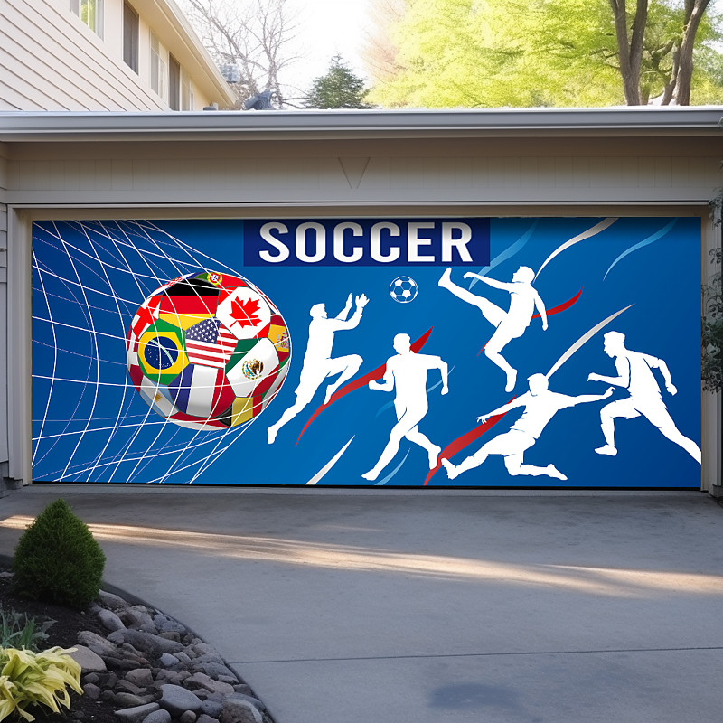 2026 Soccer Competitions Canada USA Mexico Global Football Tournament Flag Soccer Ball Garage Door Banner Mural Outdoor House Yard Decor Sports Fan Celebration Backdrop Large Hanging Sign