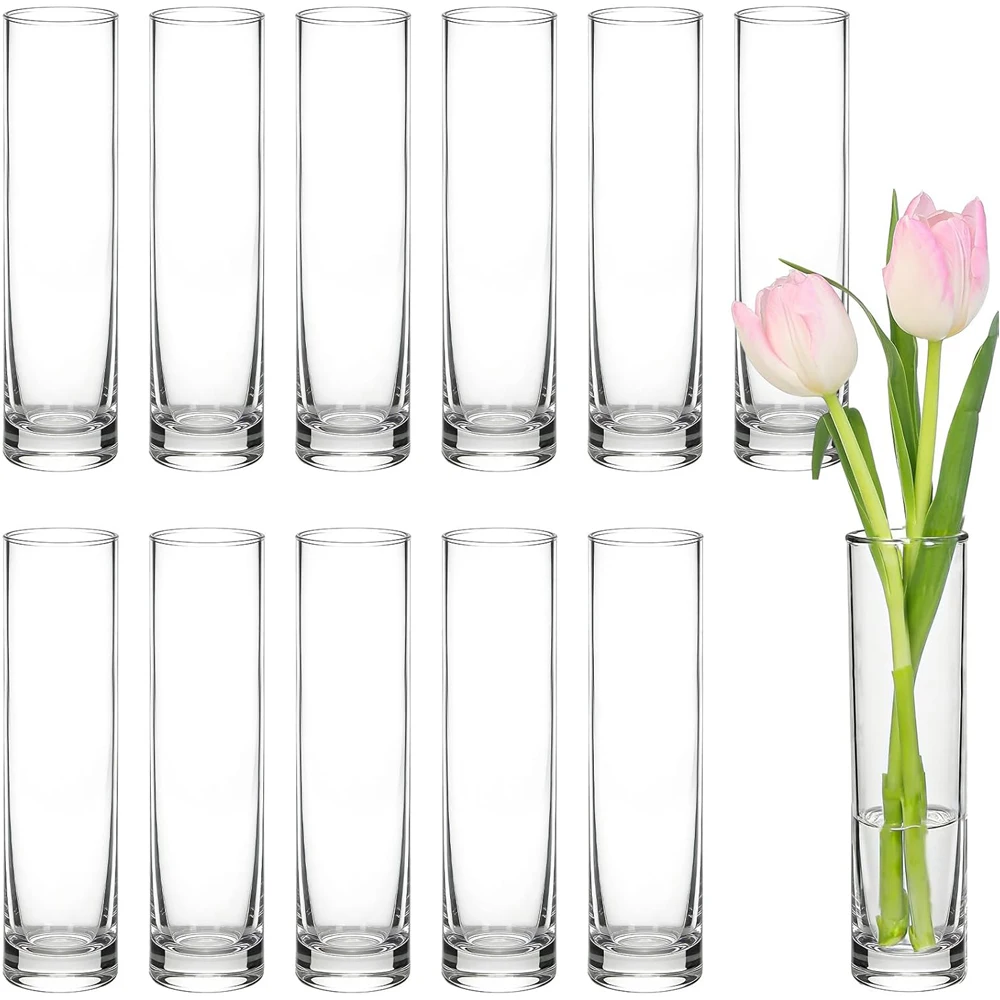 Vases cylindriques en verre pour centres de table, petits vases transparents, vases à fleurs fins faits à la main, décoration de table de mariage pour roses individuelles