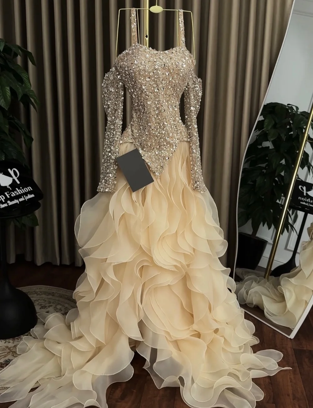 Customized Sparkle Organza Pleat Sequined Trumpet Off-the-shoulder Long Bespoke Occasion Prom Dresses Pastrol Intricate