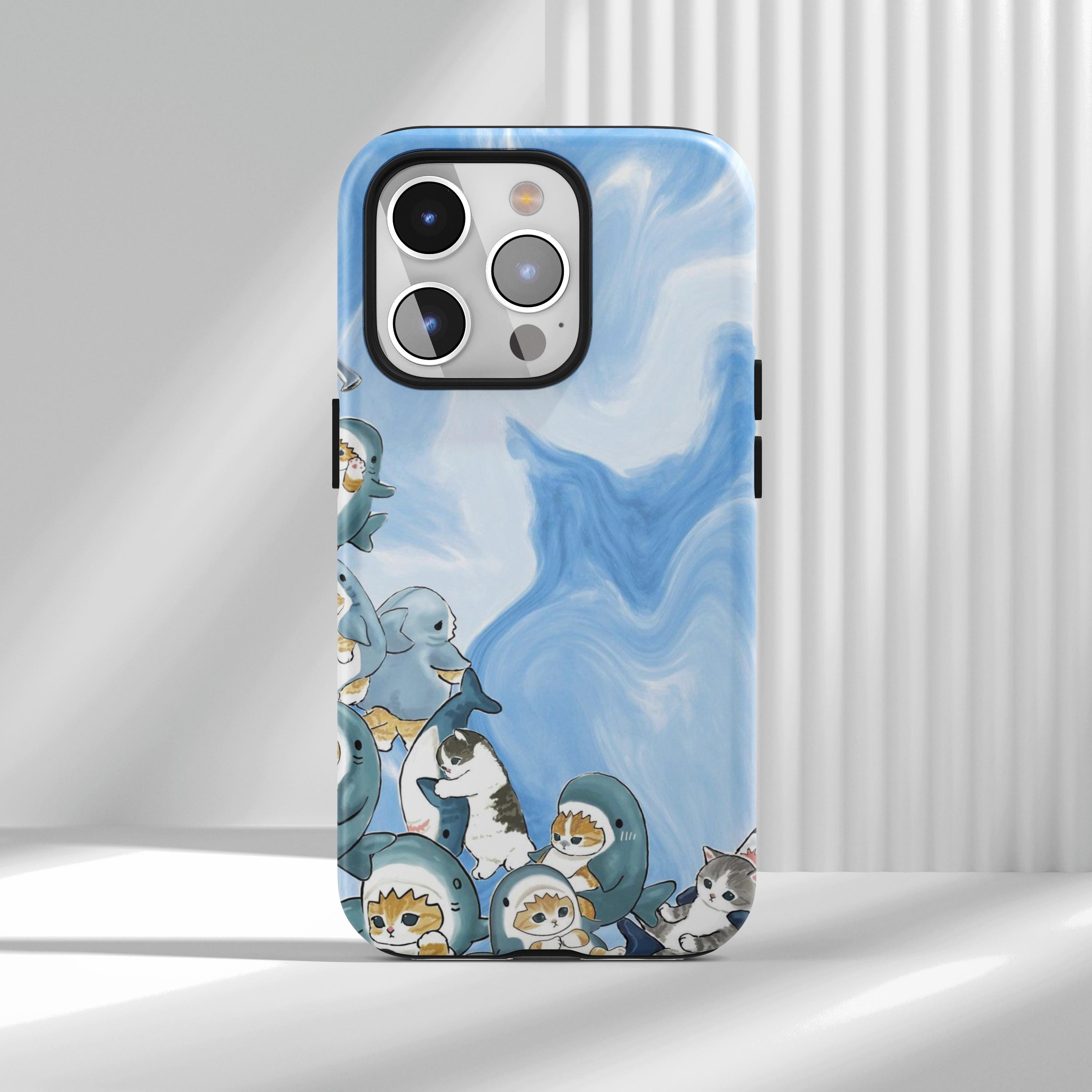 Custodia per telefono a forma di gatto squalo kawaii, custodia per telefono carina, custodia estetica e divertente per gatto, iPhone 17 16 15 14 13 12