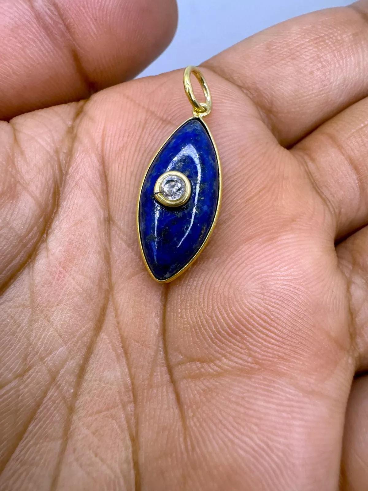Ciondolo con ciondolo in lapislazzuli in oro 18 carati, ciondolo con ciondolo contro il malocchio, ciondolo con ciondolo con ciondolo con ciondolo con
