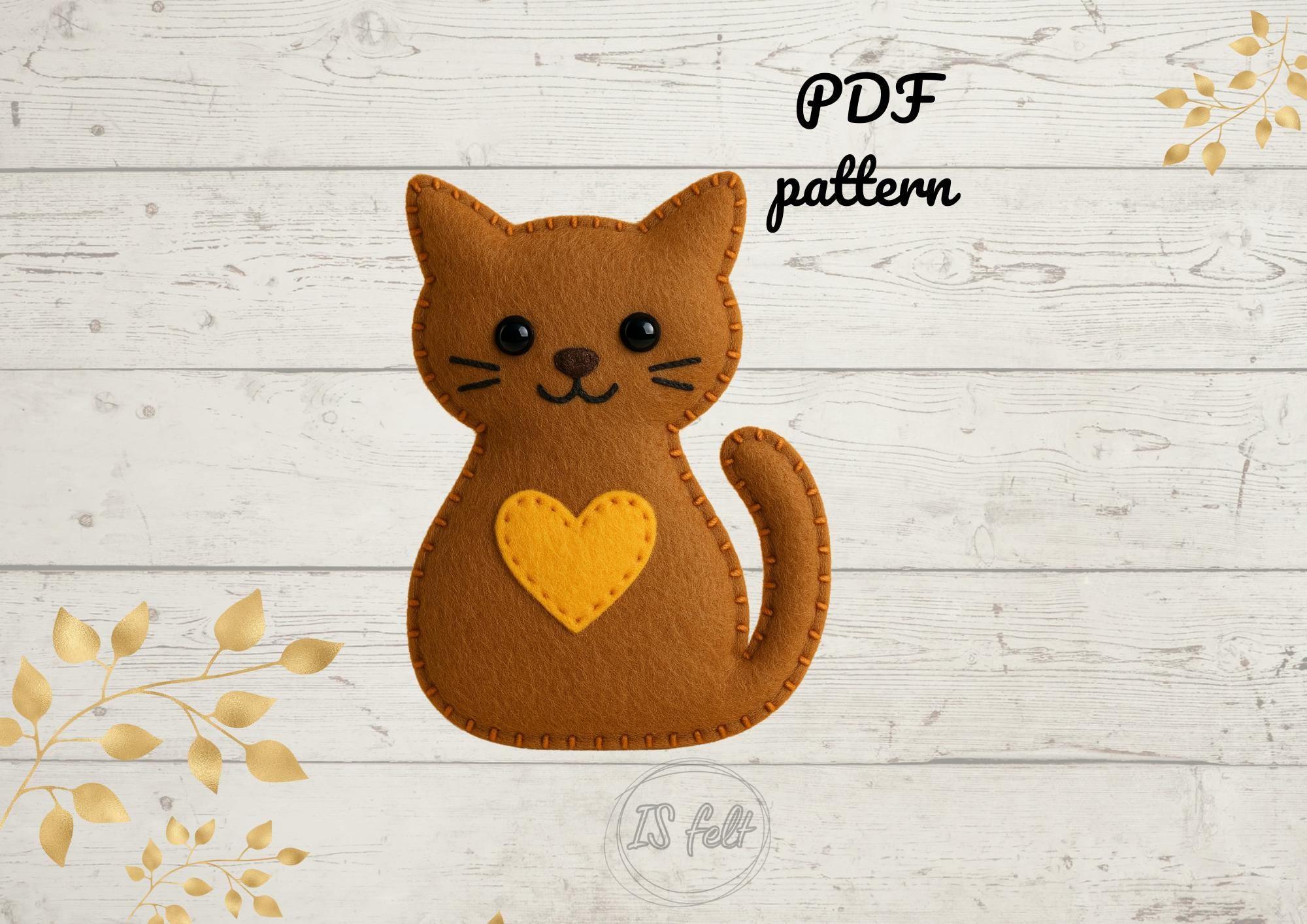 Gatto in feltro. Modello PDF. Crea un grazioso e semplice gatto in feltro usando tecniche di cucito di base. Perfetto per i principianti! FeltCraft Fa