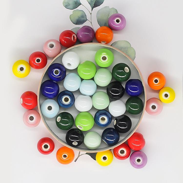 20 pezzi di perline rotonde colorate da 12 mm, perline in ceramica, perline in porcellana ceramica, perline in porcellana smaltata a fiori, perline pe