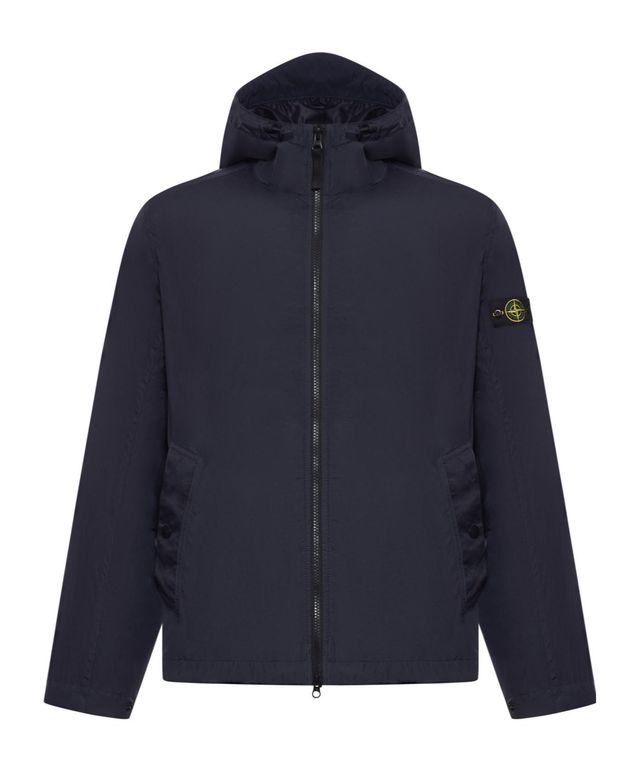 Wrinkled Hooded Wind Resistance Jacket - Blue - Stone Island Jackets