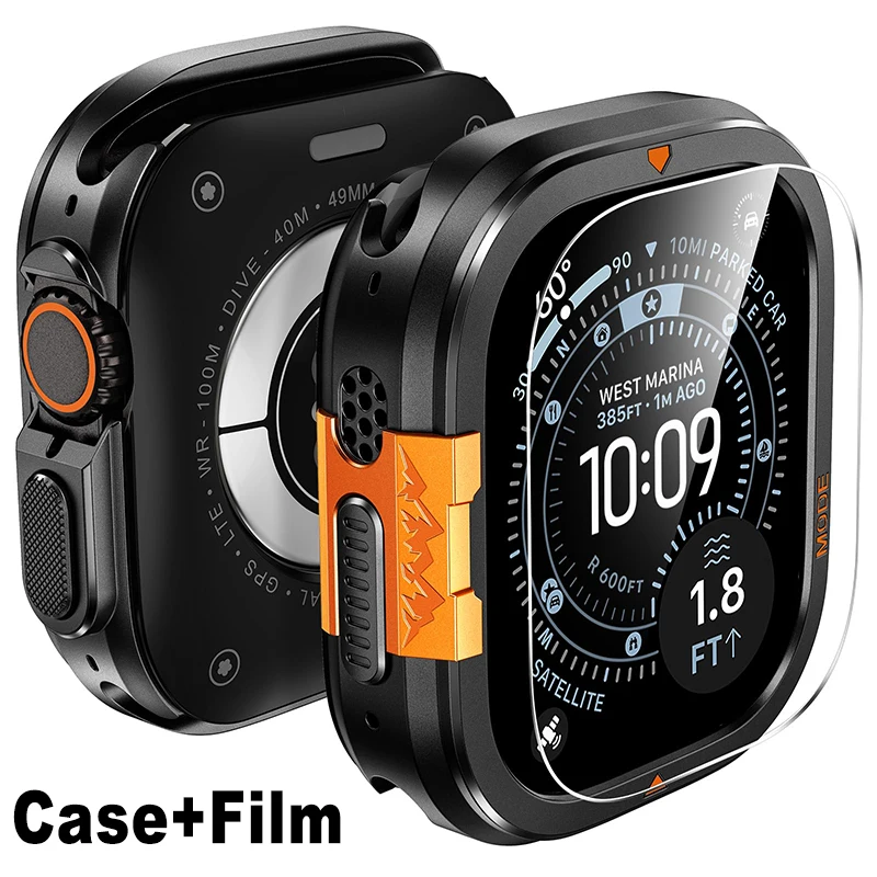 Pellicola in Vetro Temperato + Custodia in Metallo per Apple Watch Ultra 3 2 1 49mm Protezione Schermo Bumper Cover Posteriore Rigida in PC per IWatch Ultra 49mm