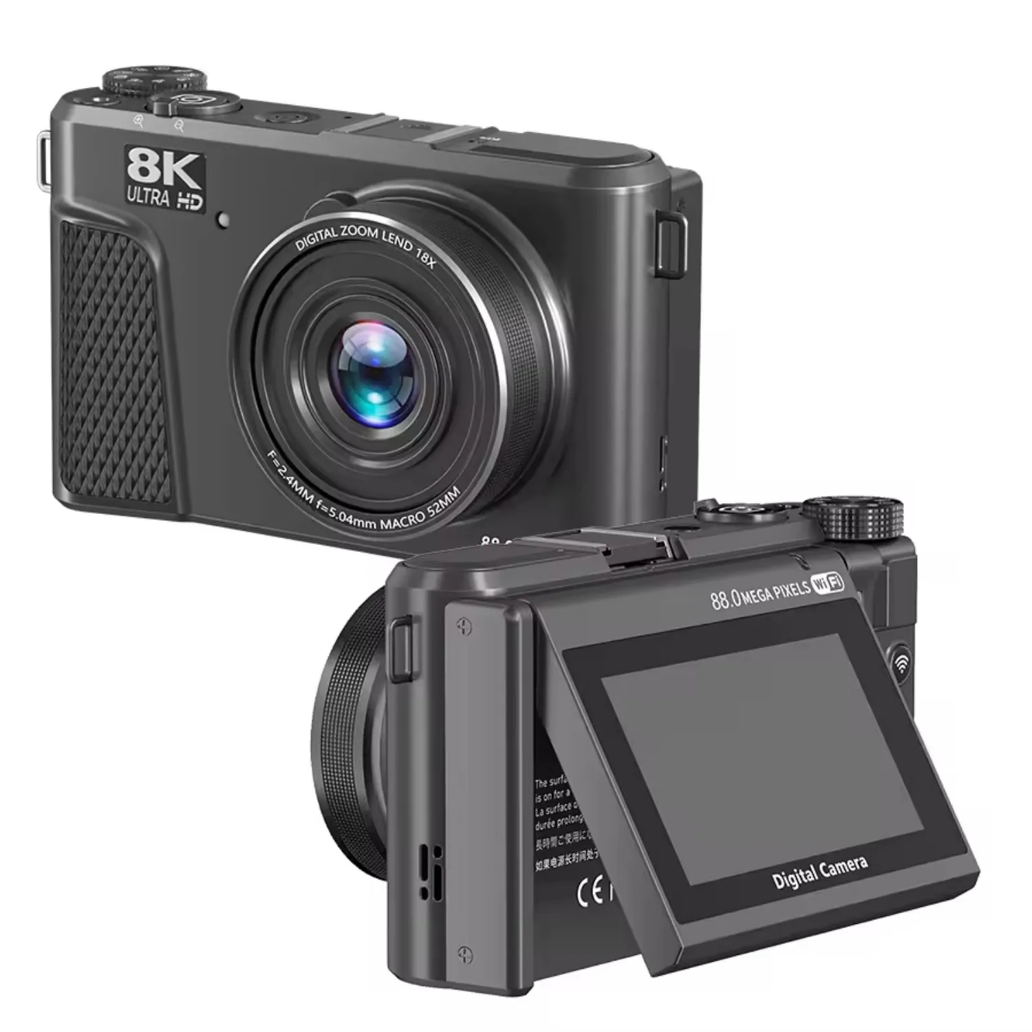 Nouvel appareil photo numérique 8K 88MP, 3 pouces 180° ° Appareil photo numérique à écran rotatif avec zoom numérique 18X et autofocus pour la photographie, YouTube et le vlogging