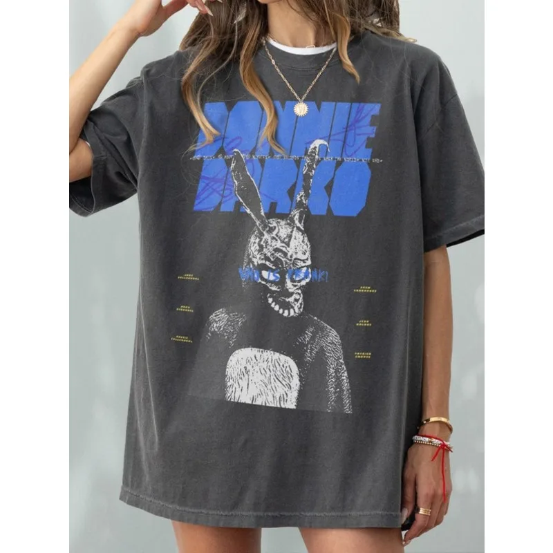 Y2K Harajuku Retro T-Shirt Retro Dark Rabbit Poster T-Shirt Sommer Neuheit Geeignet für Männer und Frauen Image