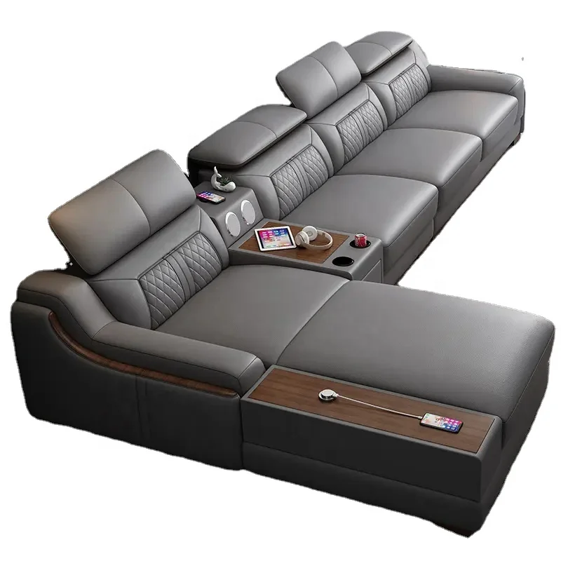 Synthetisches Leder Elektrisches Massage 7-Sitzer Ecksofa Modulares Modernes L-förmiges Sofa-Set mit Metallrahmen