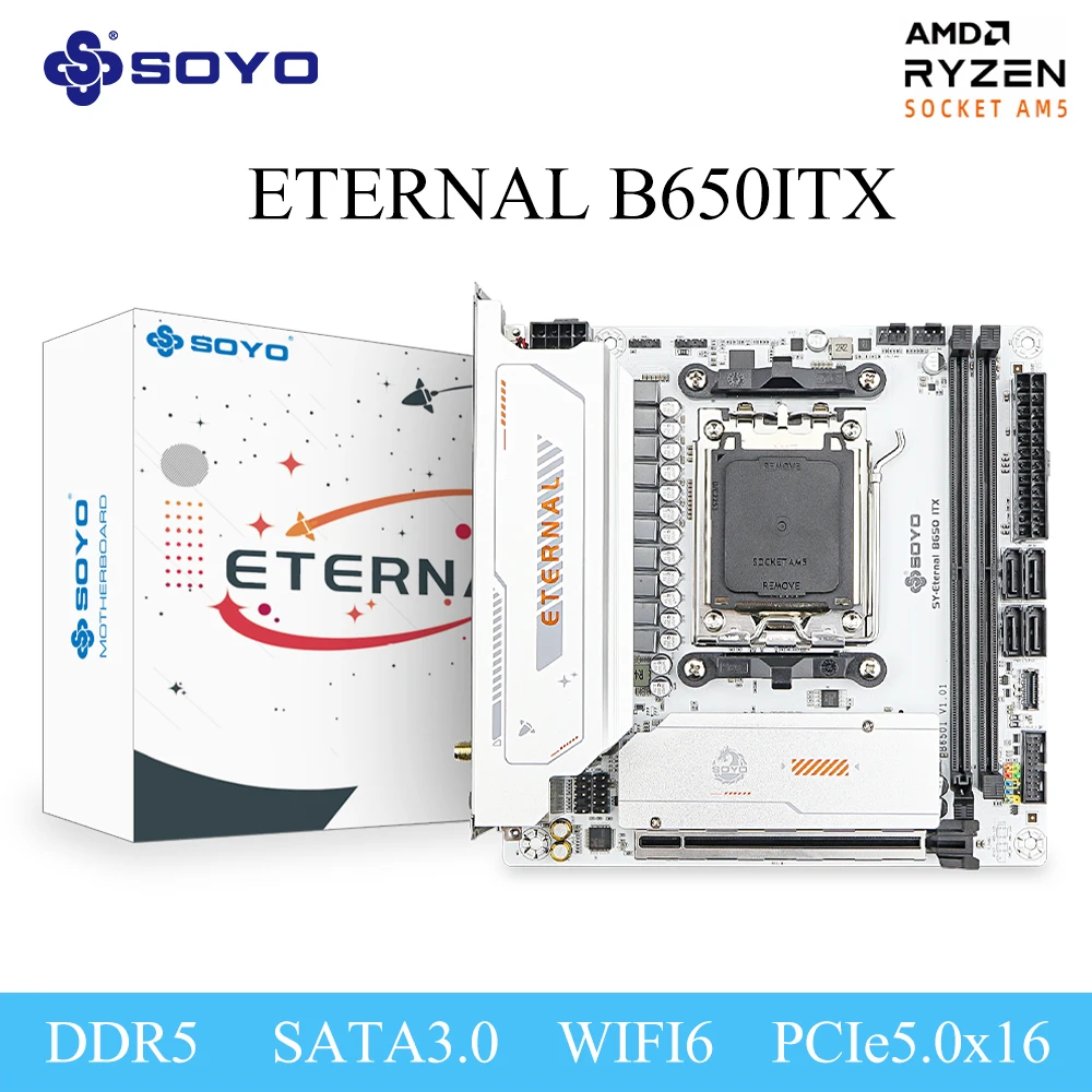 B650ITX AMD Motherboard Ryzen AM5 DDR5 PCIe5.0x16 PCIe4.0x4 M.2 ARGB-Pins WIFI6 SOYO SATA3.0 HDMI/DP PC Gamer Computer 8-Pin USB