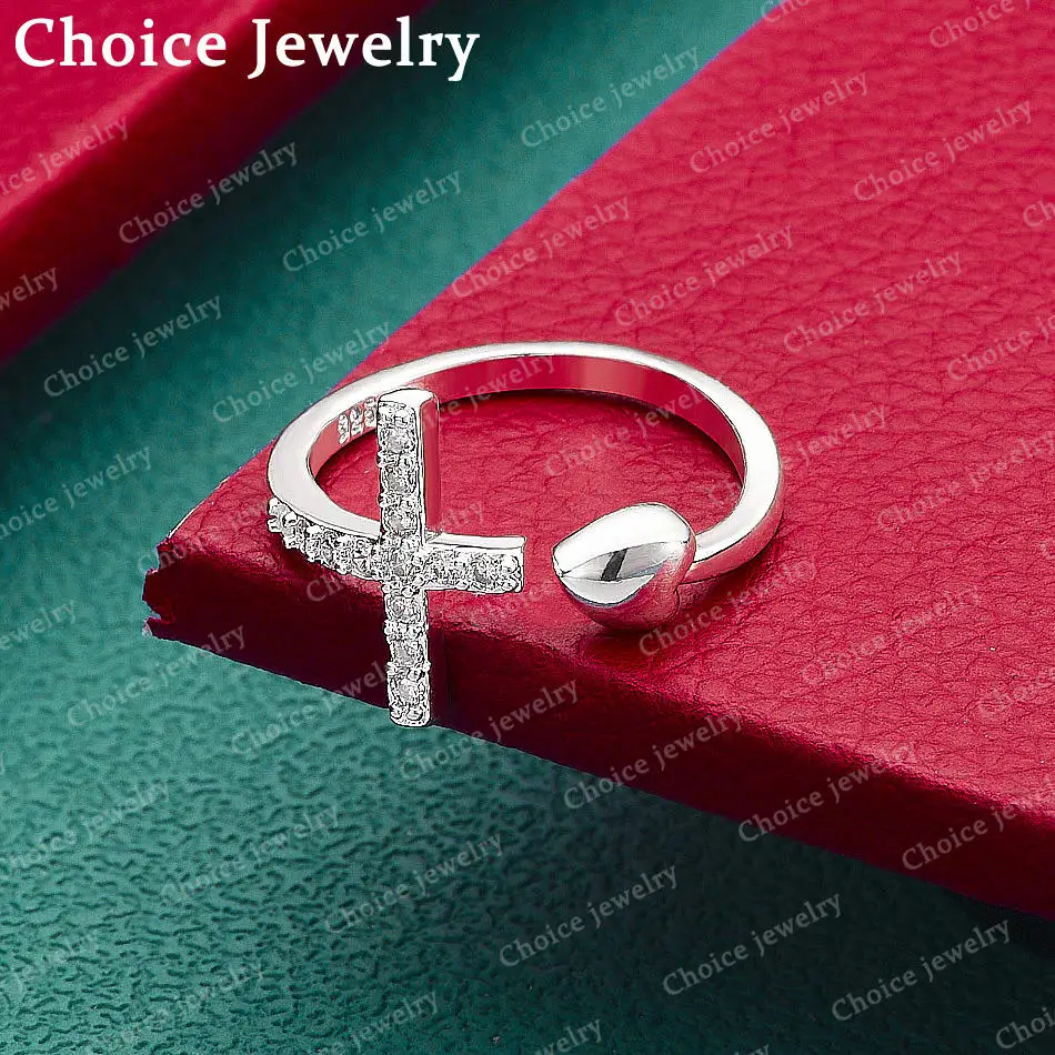 Verstellbarer Kreuzring aus 925er Sterlingsilber mit Zirkonia für Damen, Modeschmuck, Charme, Anmut, edle Hochzeitsaccessoires Image