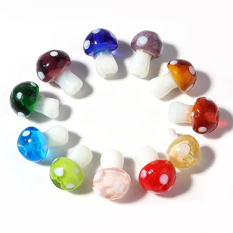 ZW06 10 Stück 14 mm lustige Mini Petite Cartoon bunte Punktglas exquisite Pilze Perlen Perlen Halskette Armband Schmuckherstellung Image