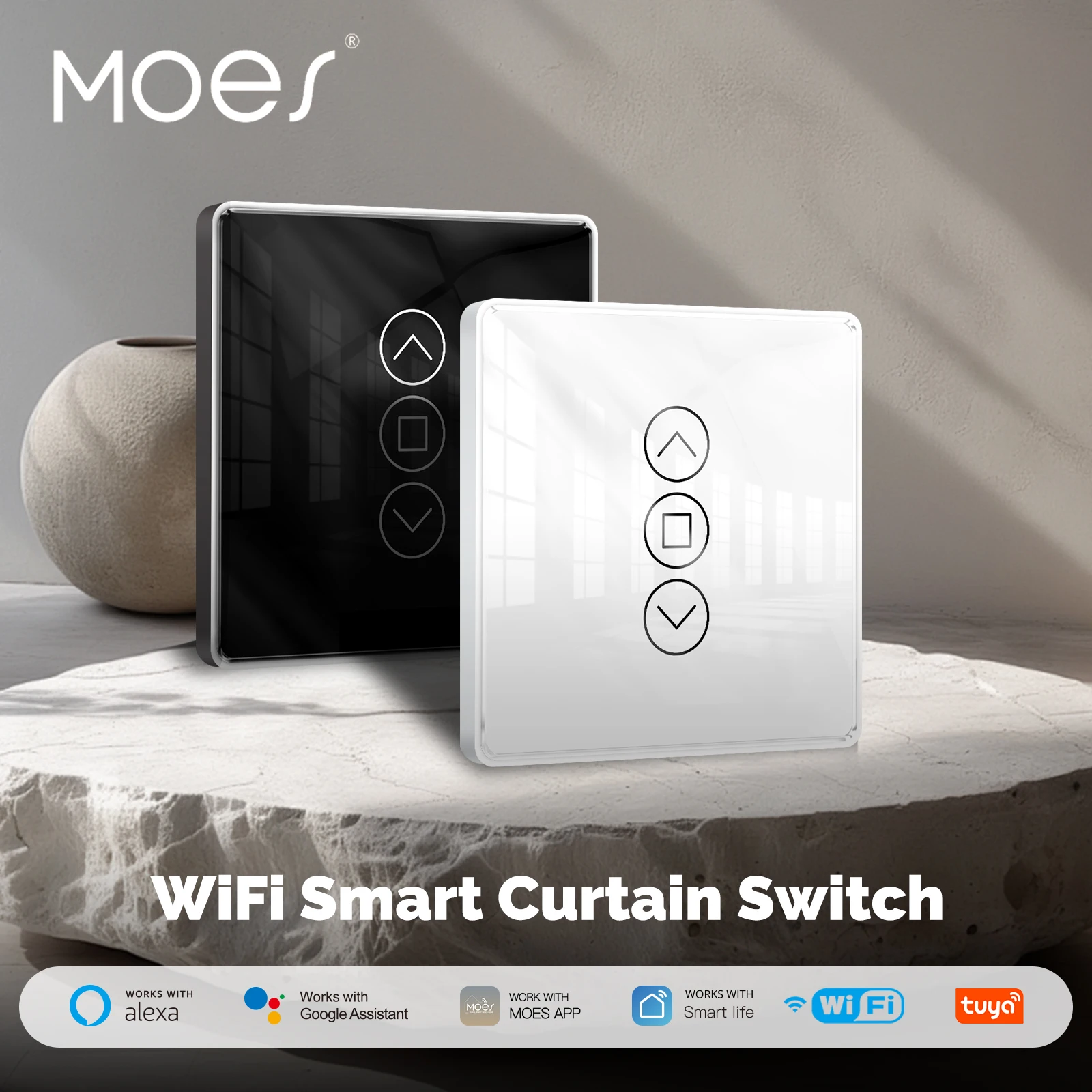 WiFi Smart 2,5 D Arc Glas Touch Panel Vorhang Schalter für Rollos Fensterläden APP Fernbedienung Arbeit Mit Alexa Google hause Image