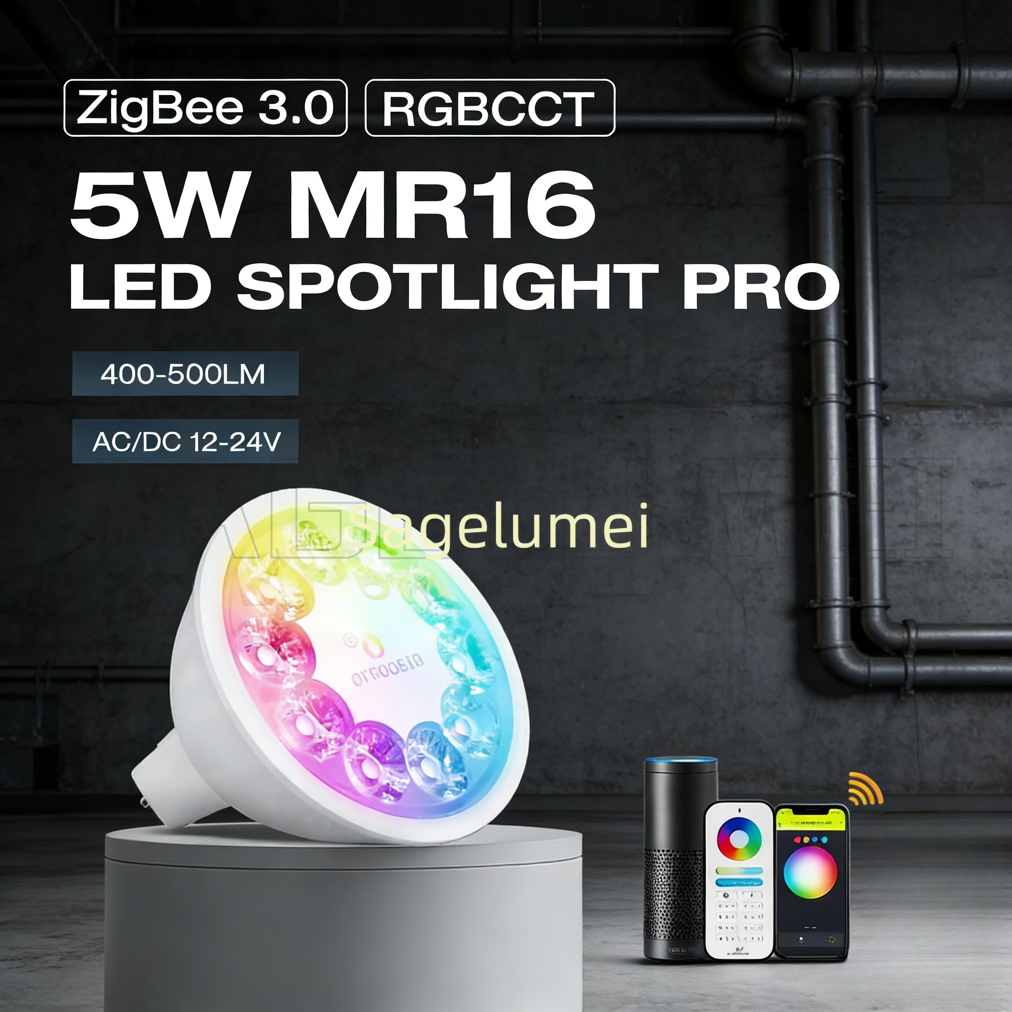 RGB+CCT Gledopto Zigbee 3.0 LED-Strahler 5W MR16 Pro 400~500LM AC/DC12~24V Tuya Smart Life APP Alexa Conbee RF-Fernbedienung
