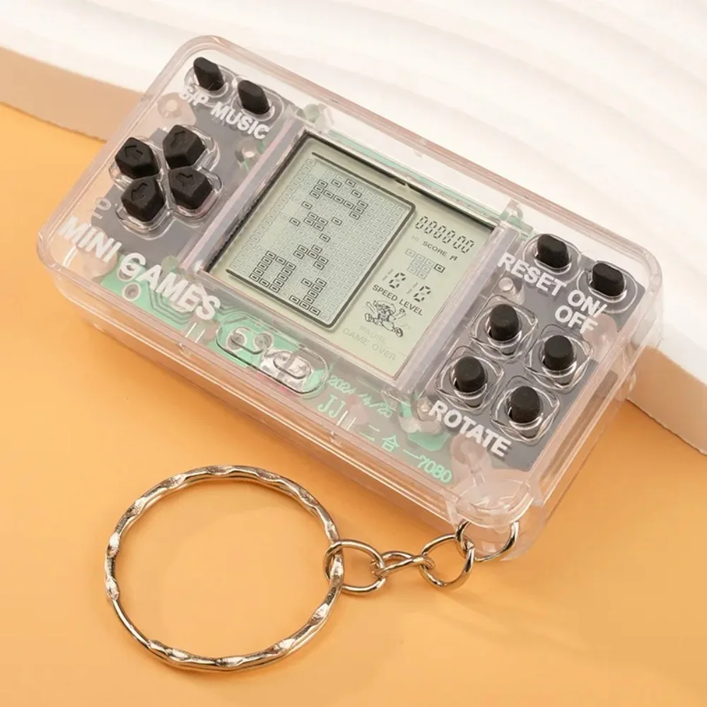 Mini Retro Handheld Game Console Keychain, Playable Video Game Keyring with Bells, Cute Blue Backpack Pendant