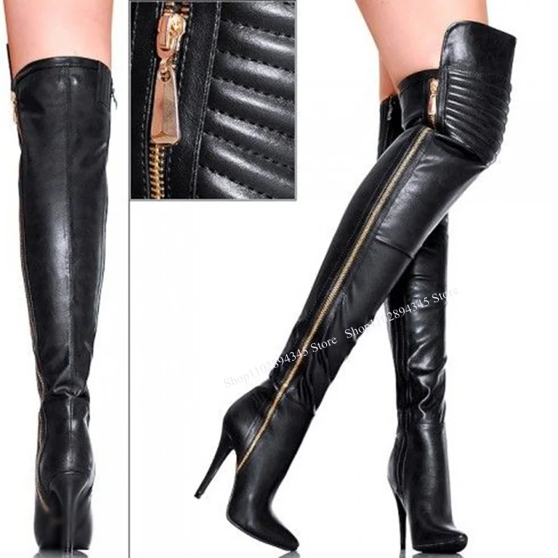 Schwarz Über Knie Hohe Zipper Stiefel Dünne High Heel Spitz Mode Sexy Neuartigen Stil Sommer 2025, Frau Schuhe Zapatillas Mujer