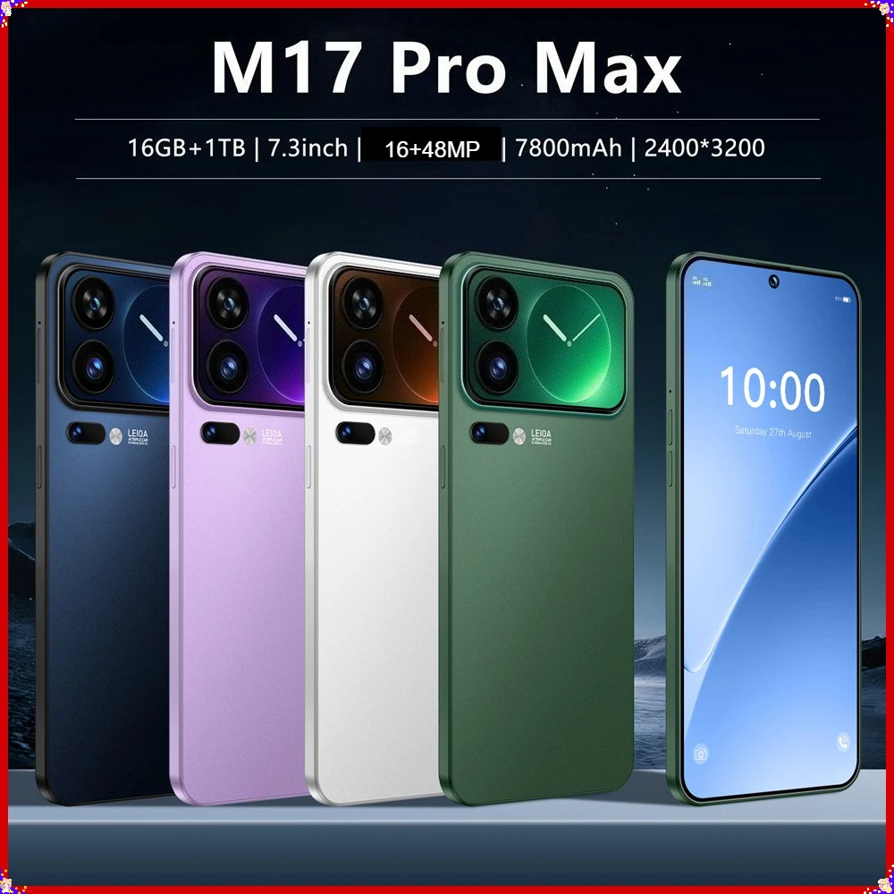 Hot New Smart Mobile Phones 7.3HD Smartphone 5G For 17 Pro Max 22G+2TB Cheap Cell Phone Android Unlocked 7800mAh Dual Sim Card