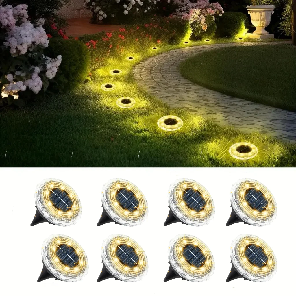 4/8 Stück Solar-Bodenleuchten für den Außenbereich, 8 LED-Solar-Scheibenleuchten, Einbau-Solarstrahler für Garten, Rasen, Terrasse, Dekoration