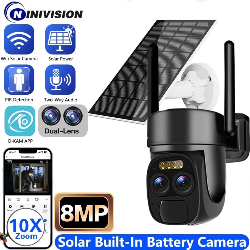 10X Zoom Dual Lens WIFI Solar Kameras 8MP Drahtlose Überwachung PTZ Batterie Kamera 4K Farbe Nachtsicht Zwei-wege Audio O-KAM APP Image