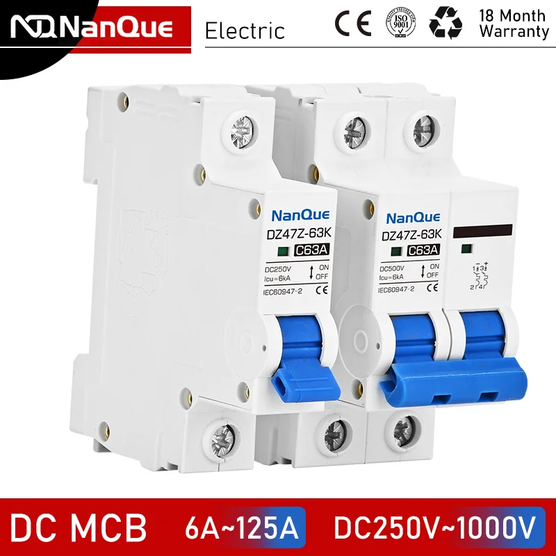 Solarpanel-Gleichstromschutzschalter DC MCB 250 V/500 V/750 V/1000 V 2 P 3 P 4 P 16 A 32 A 50 A 100 A 125 A nicht polarisiertes Gleichstromschalter-PV-System