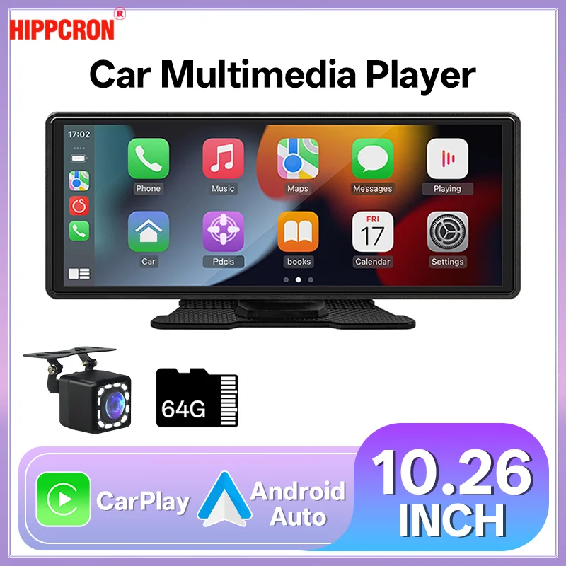 Hippcron 10,26'' Auto Radio Bildschirm Multimedia Video Player Drahtlose Carplay Android Auto Mirrorlink BT AUX TF USB Universal Image