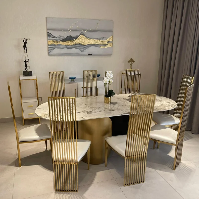 Lu Room Sets: 8 Stühle, Tisch, Luxus-Marmor-Esstische mit Stühlen, Moderne 10-Sitzer-Esstische