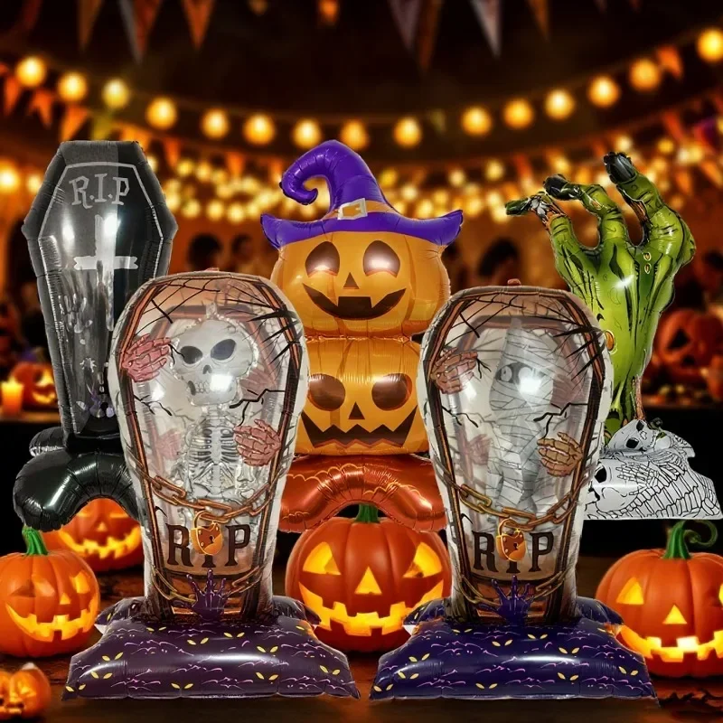 Halloween-Ballon, riesiger Geist, Kürbis, Totenkopf, Schloss, Aluminiumfolie, stehender Ballon für Halloween, Party, Hof, Garten, gruselige Dekoration Image