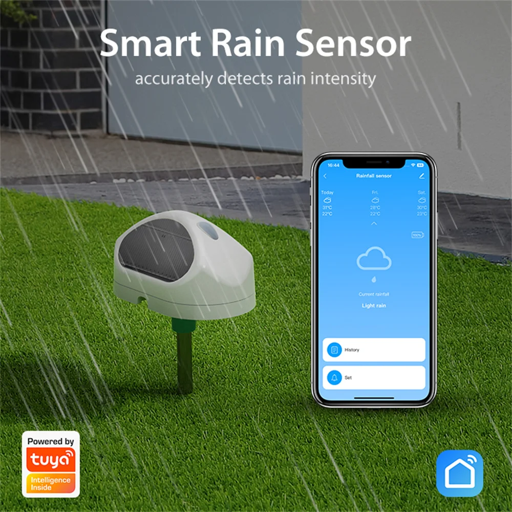 Tuya WiFi-Regensensor, Erkennung der Regenlänge, wasserdicht, batteriebetrieben, für den Außenbereich, für Smart Life App-Steuerung, Hausautomation Image
