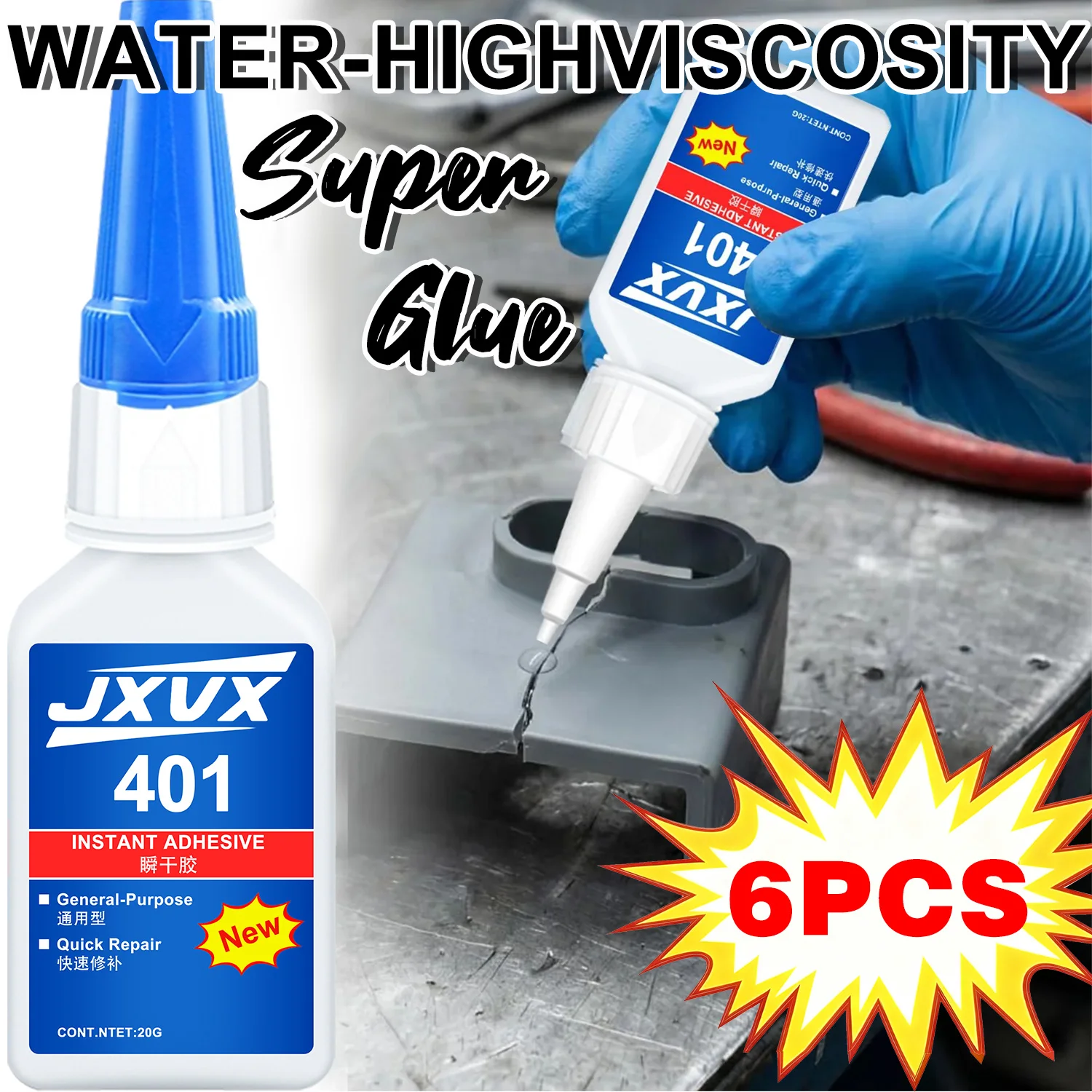 Brandneuer 401-Sekundenkleber (Cyanacrylat-Kleber), trocknet sofort in 5 Sekunden, hinterlässt keine weißen Rückstände, geruchsarm, für Leder, Gummi, Holz, Metall und Glas, starke Haftung, flüssig, Image