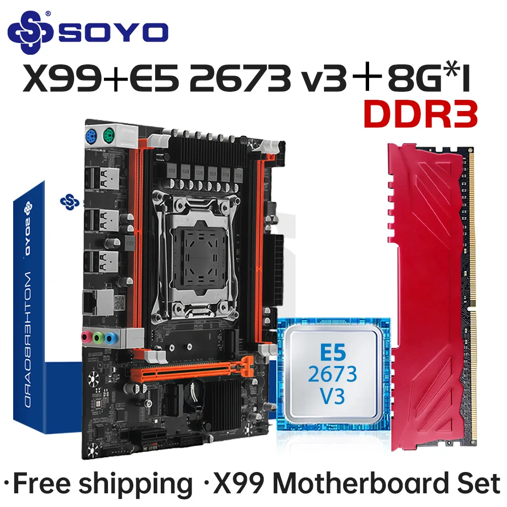 SOYO X99 D3 Gaming-Motherboard-Set mit Intel LGA2011-3 E5 2673 V3 CPU DDR3 1*8GB ECC RAM-Speicher M.2 NVME Computerkomponenten Image