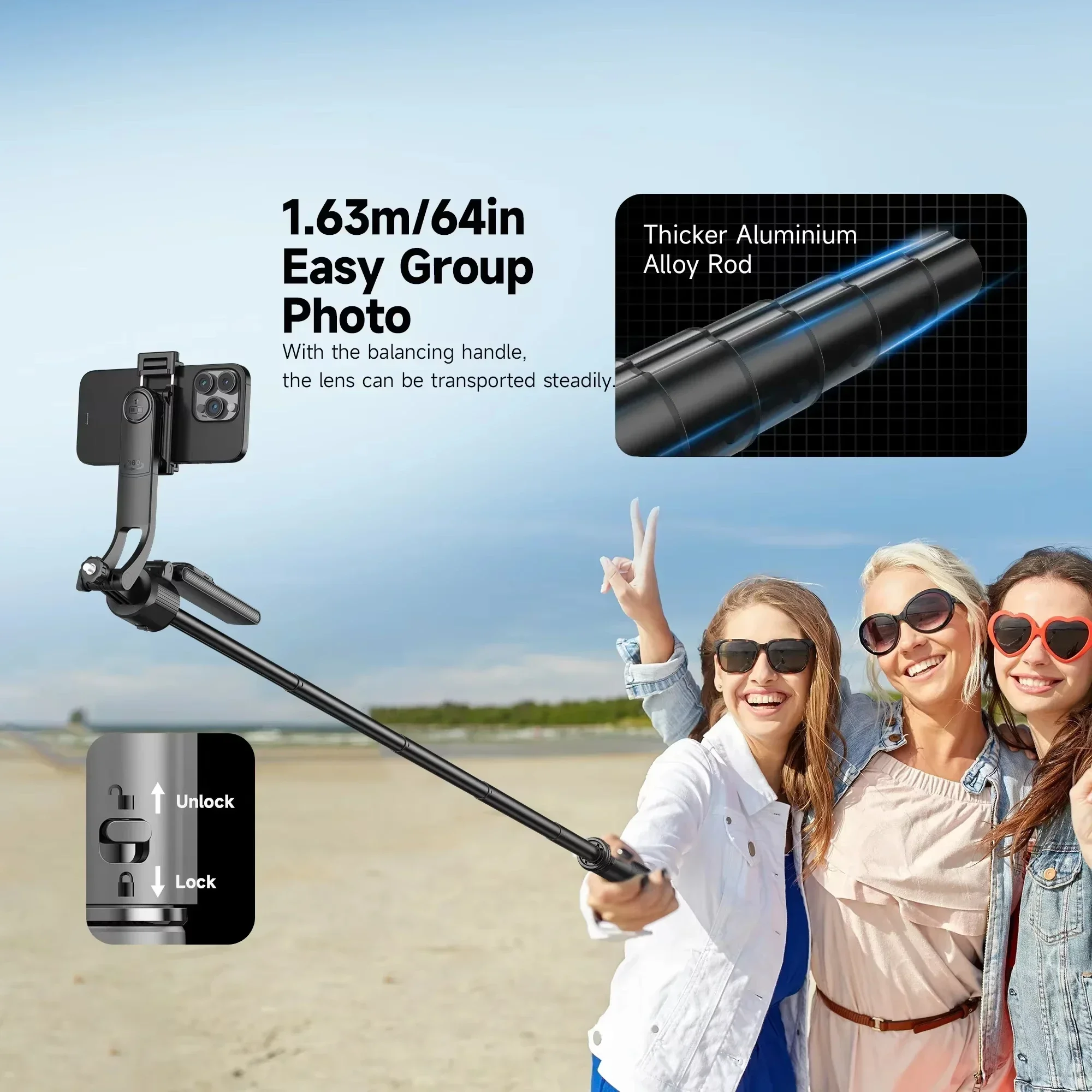 C17 AI Face Tracking Stabile Bluetooth Ausgewogene Stabile Bluetooth Erweiterung Stativ Selfie Stick Stabilisator Kuttel Ständer für Telefon Image
